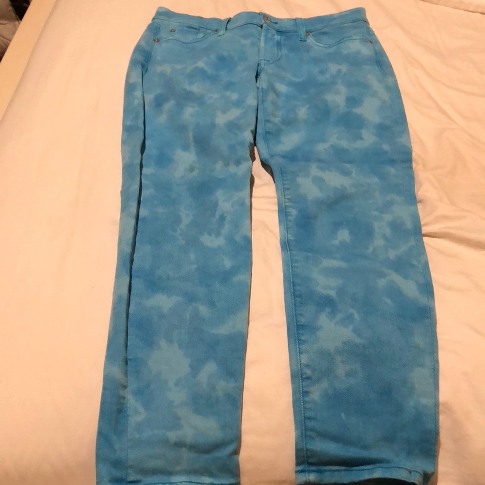 7 for all man kind blue tie dye cropped jeans